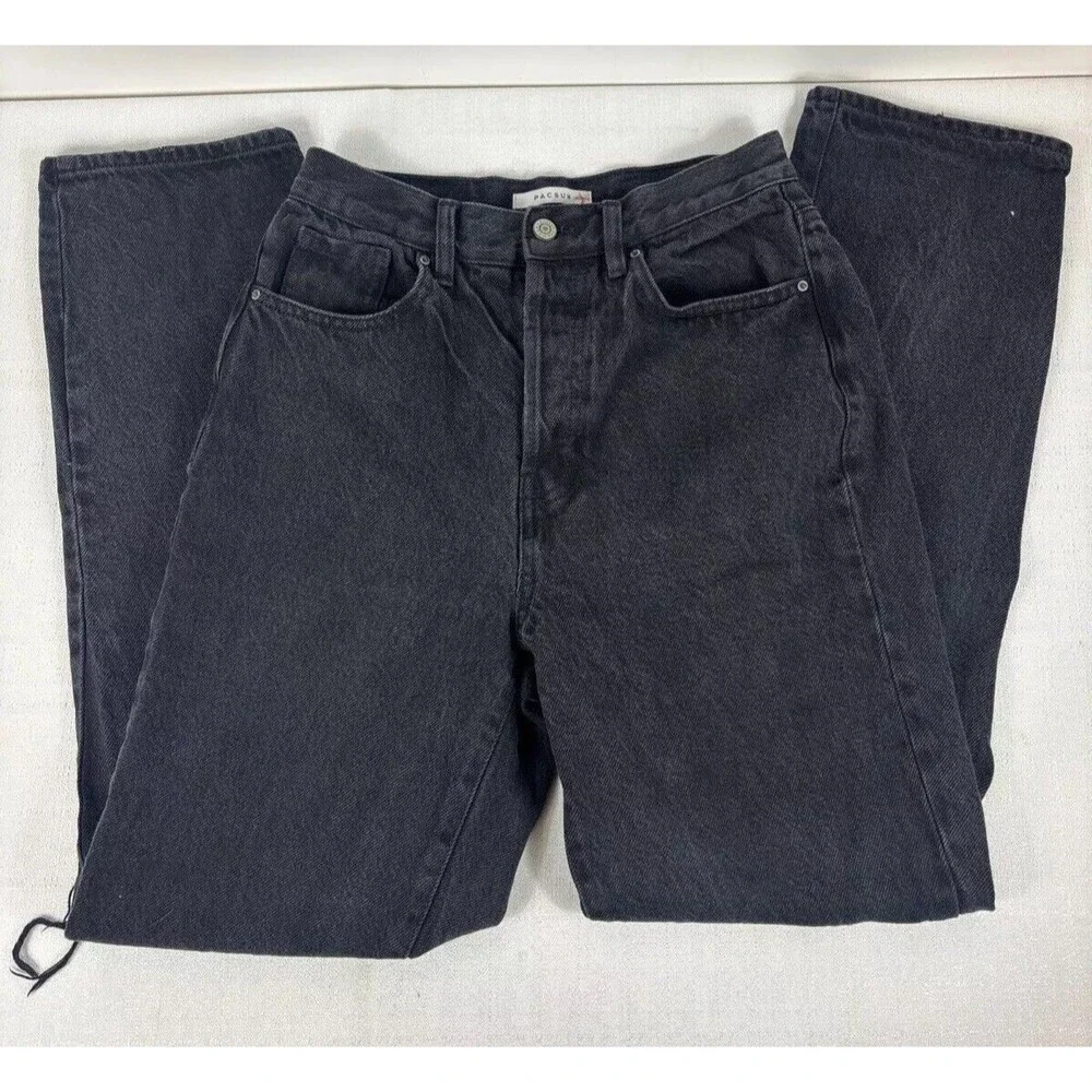 Pacsun Women's Size 26 Black Dad Jean Distressed Knee Holes‎